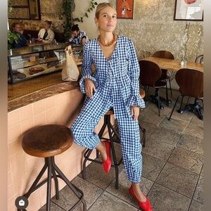 Blue Gingham Check Women's Blouse Made in EU Copenhagen